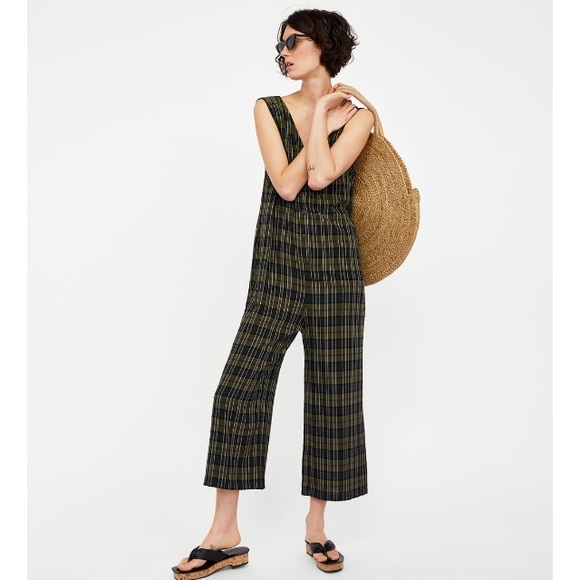 Nwt Zara Checked Jumpsuit 